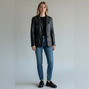 Danier Leather neutral black classic Y2K retro edgy blazer jacket size large